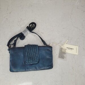 Vilenca Holland Genuine Leather Crossbody Bag 3 COMPARTMENTS Teal Blue NWT